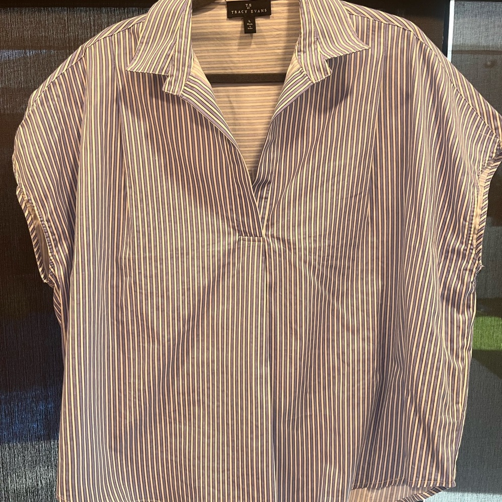 Tracy Evans women’s blue and White Striped Button Down Shirt